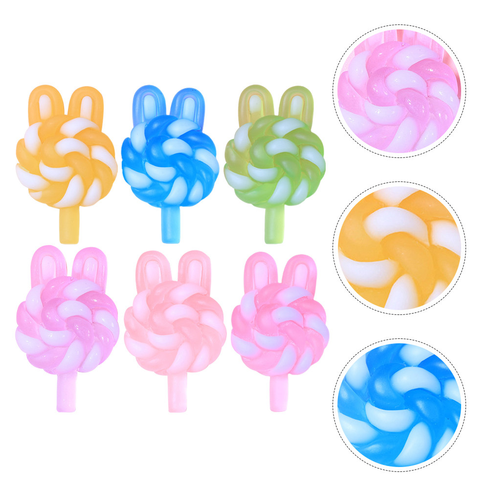 Resin Craft Material - 24Pcs Cute Cartoon Lollipop Charms Rabbit