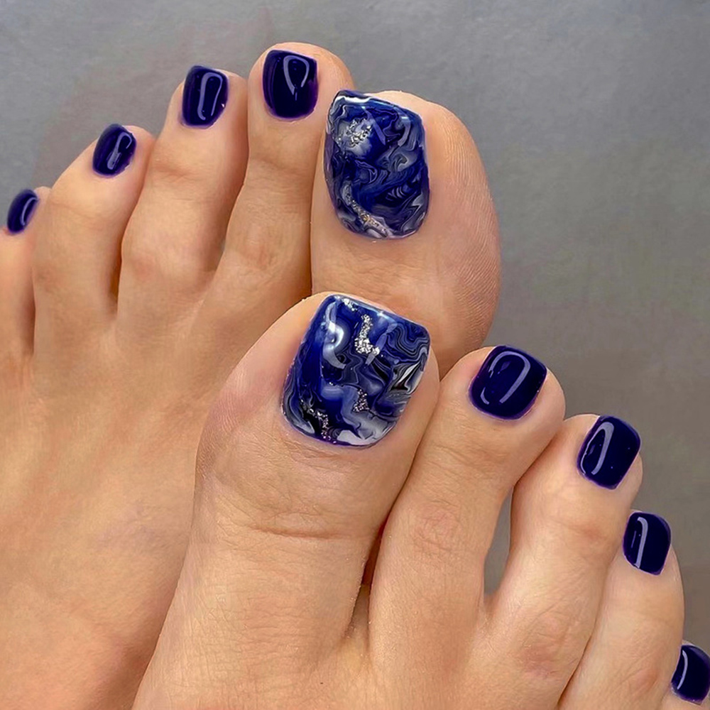 Resin Craft Material - 24pcs Glossy Blue False Toenails Sparkling