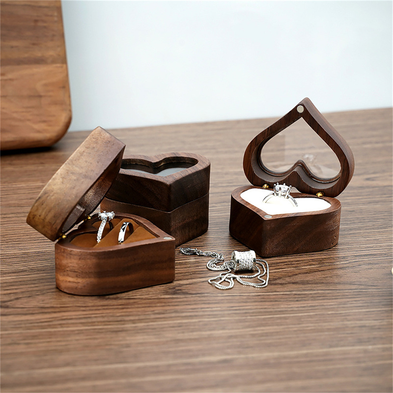 Wood Ring Blank - 1Pcs Heart Walnut Wood Ring Box