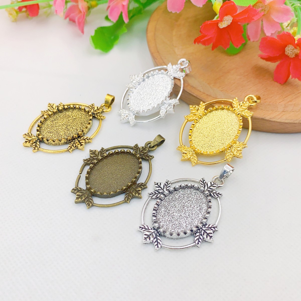 Bezels Set Pendant - Onebeading Fit 18x25mm Oval Cabochons Frame