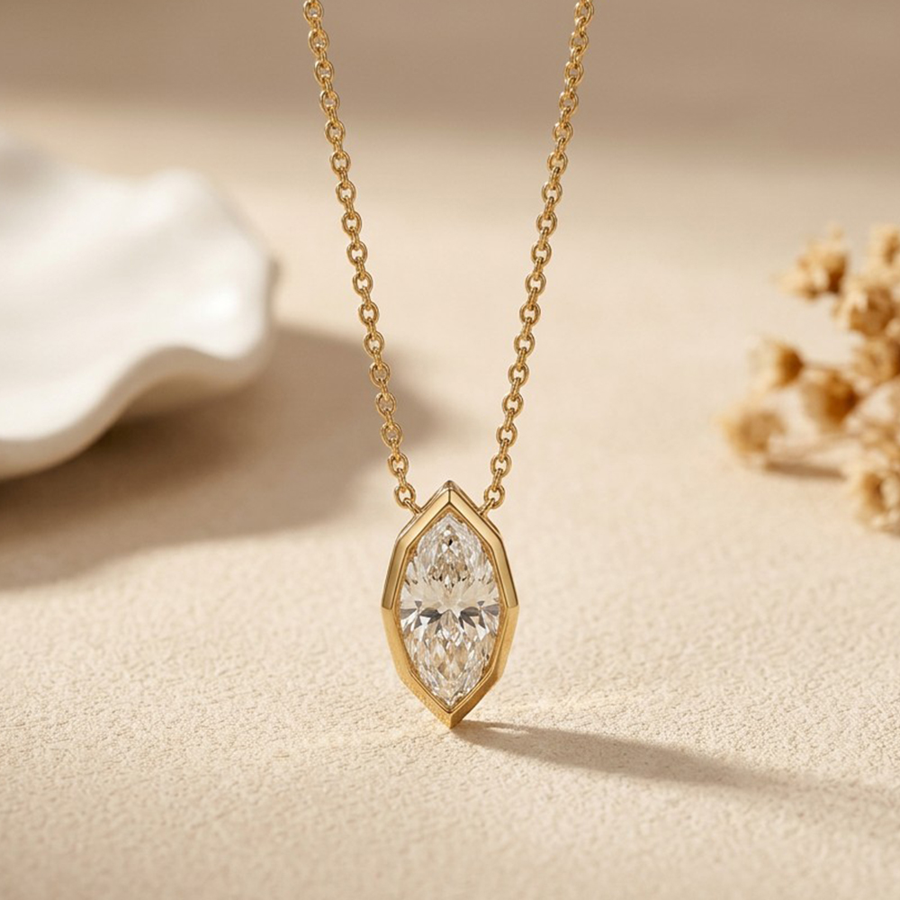 EWYA 3CT Marquise Cut Moissani - Bezels Set Pendant ulasan dan harga
