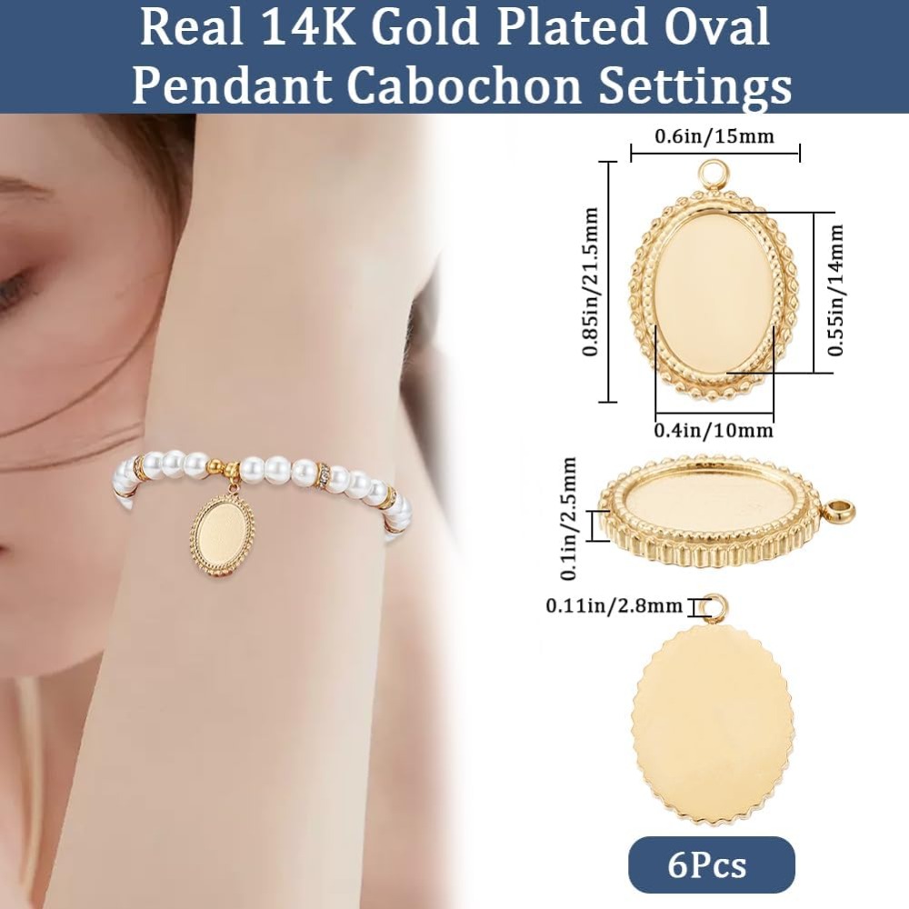 6Pcs Cabochon Settings Charms  - Bezels Set Pendant ulasan dan harga