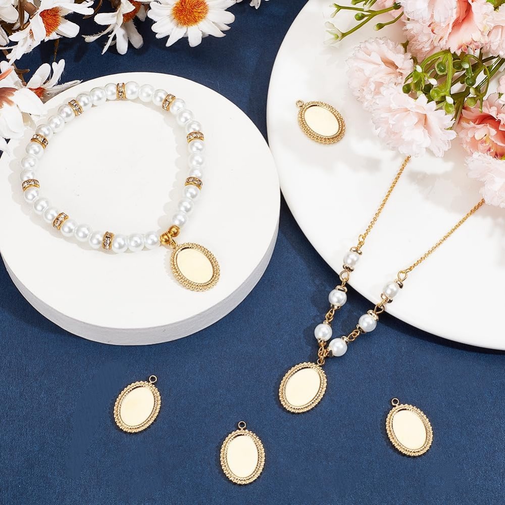 6Pcs Cabochon Settings Charms  - Bezels Set Pendant ulasan dan harga