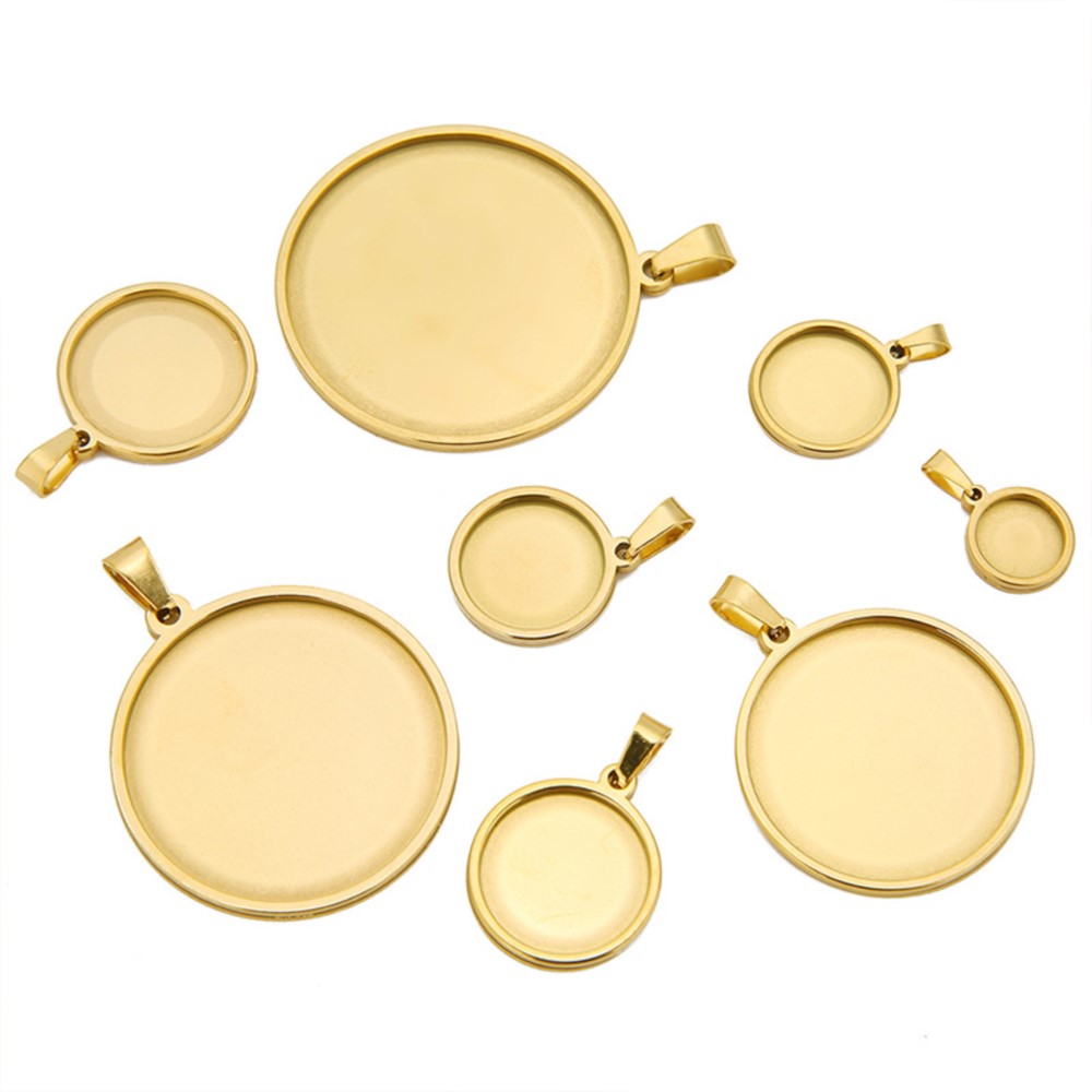5Pcs/Lot Stainless Steel Round - Bezels Set Pendant ulasan dan harga